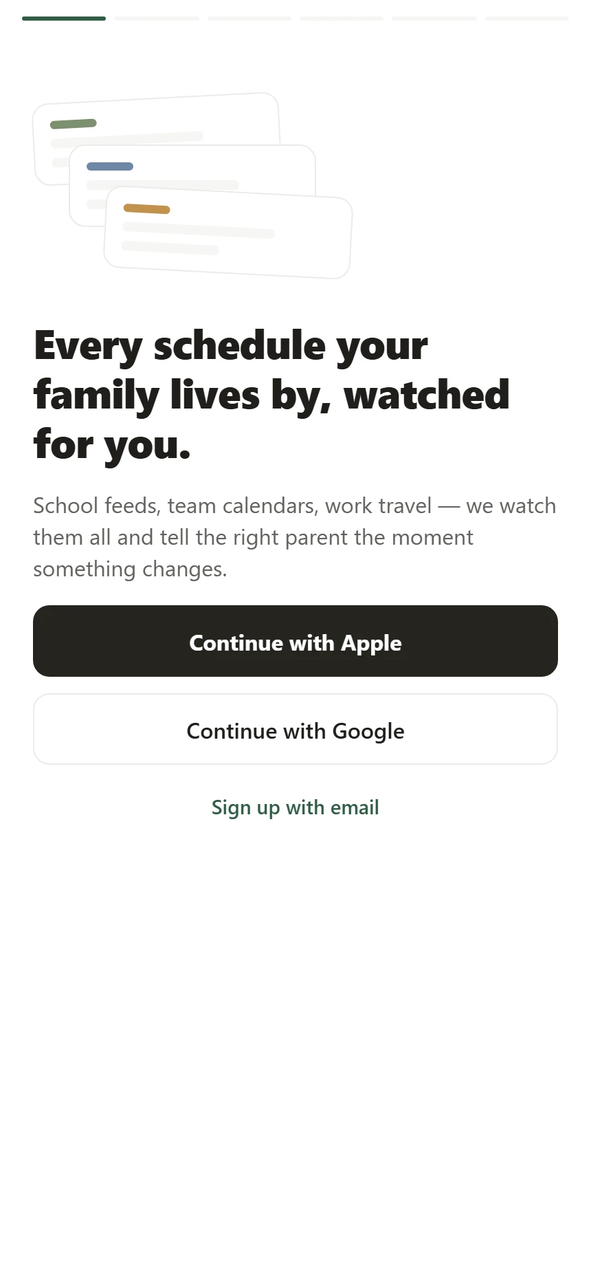 The first screen in Qilt — sign in with Apple, Google, or email